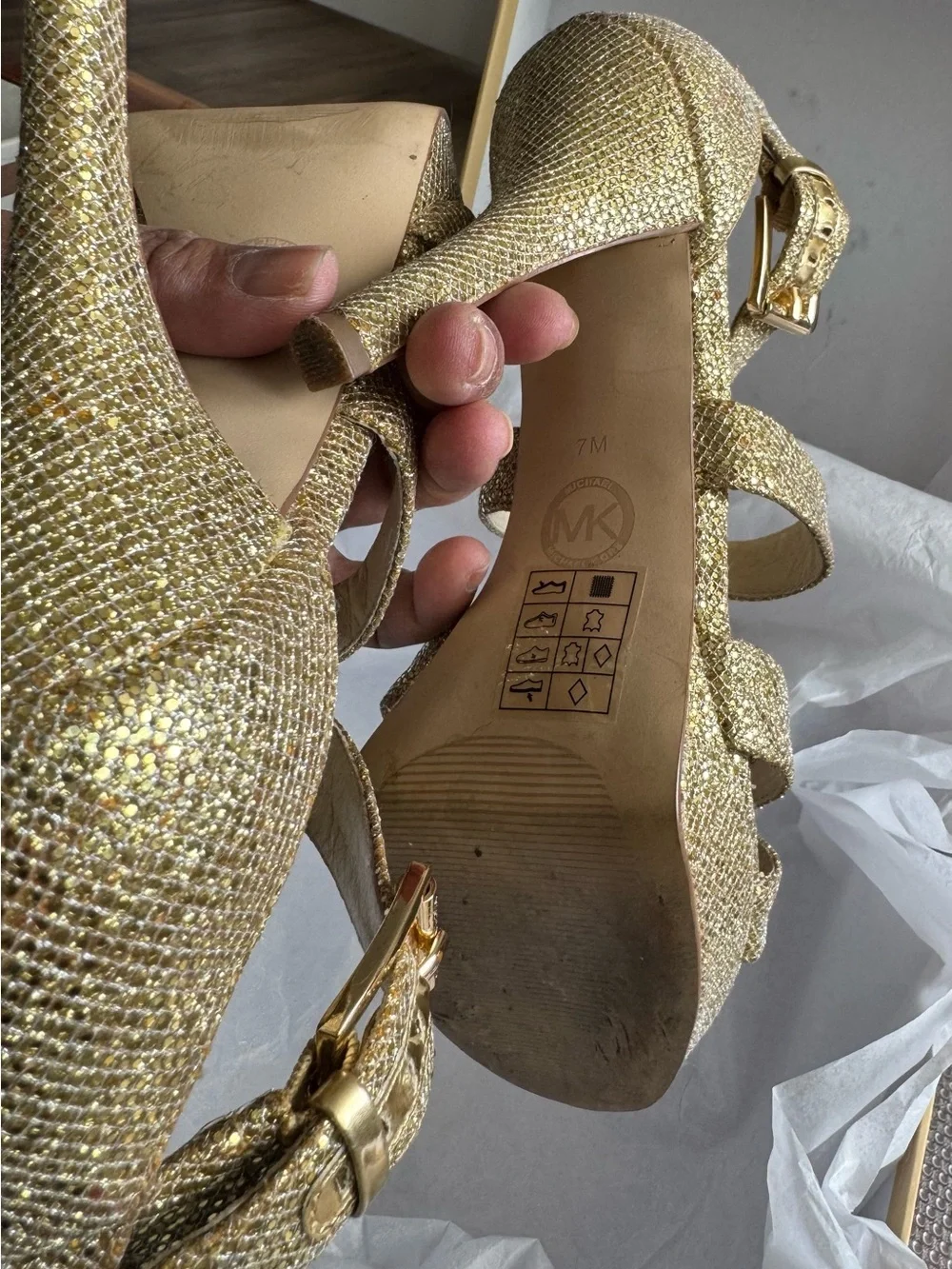 Michael Kors Gold Glitter High Heel Sandals for Women